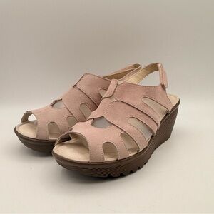 Skechers Memory Foam Pink Suede Wedge Sandals Comfort Slingback Shoe Women’s 8